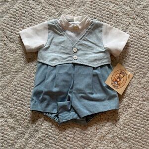Vintage Little Cadet Blue and White Kids Romper